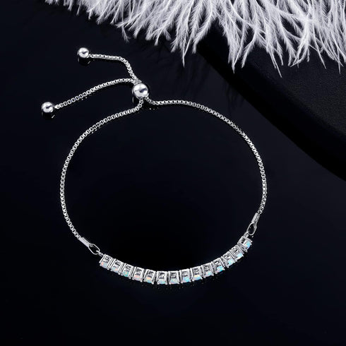 MDFUN Bracelet for Women 18k White Gold Plated Created Round Opal Simple Adjustable Tennis Opal Bracelet...