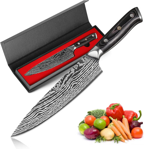 Chef Knife, 8 inch Chef's Knife, Super Sharp Professional German High Carbon Stainless Steel Cooking Kitchen Knives-Rust Resistant,with Micarta Ha...