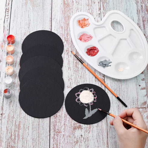 36 Pieces 4 inch Round Black Cards Cardstock Thick Kraft Paper Coaster Cards Blank Cardstock Slices for Mandala Painting DIY Coasters Painting Wri...
