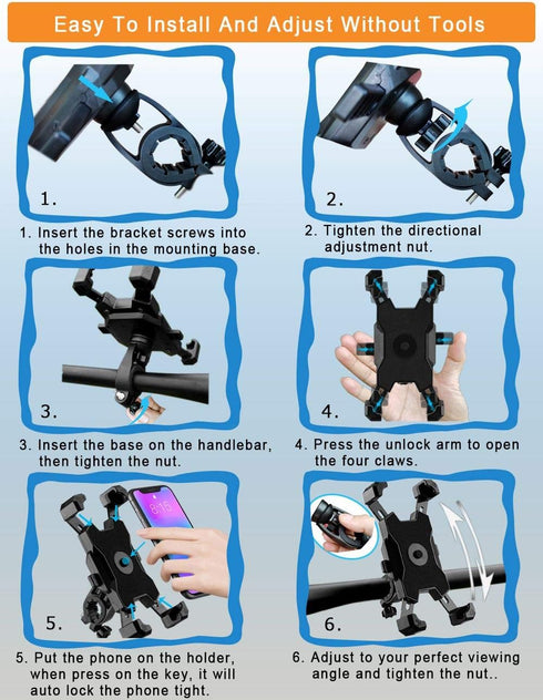 2024 Upgraded Bike Phone Mount, Easy Install and Quick Release Bicycle - Motorcycle Handlebar Phone Mount Holder, Bike Phone Holder for iPhone and...
