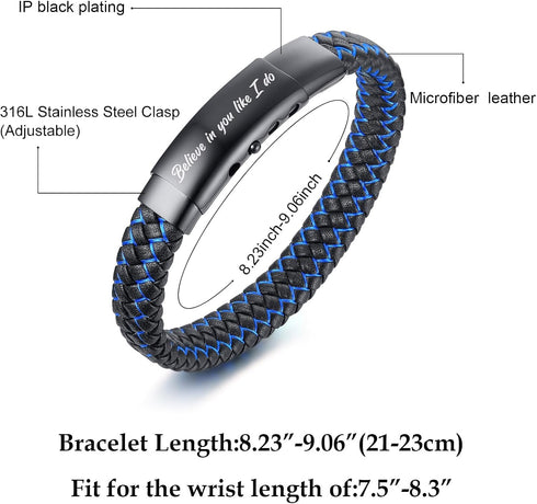 VNOX Men's Inspirational Mantra Engarved Handmade Braided Leather Adjustable Cuff Bangle Bracelet Encouragement Motivational Gift for Men...