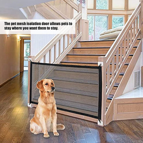 Magic Dog Gate, Dog Isolation Fence, Pet Safety Guard Gate with Sticky Hooks and Telescopic Rods Dog Mesh Gate Foldable Mesh for Pets to Play and ...