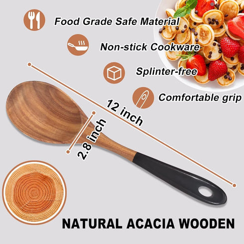 2 Pcs Large Wooden Spoons for Cooking Serving Spoon 12" Big Mixing Spoons for Baking Cooking Spoon Set Unique Acacia Wood Utensils Teak Long Stirr...