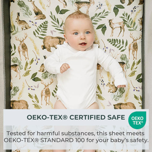Pobibaby - 2 Pack Premium Pack N Play Sheets Fitted for Standard Pack and Plays and Mini Cribs - Ultra-Soft Cotton Blend, Stylish Woodland Pattern...