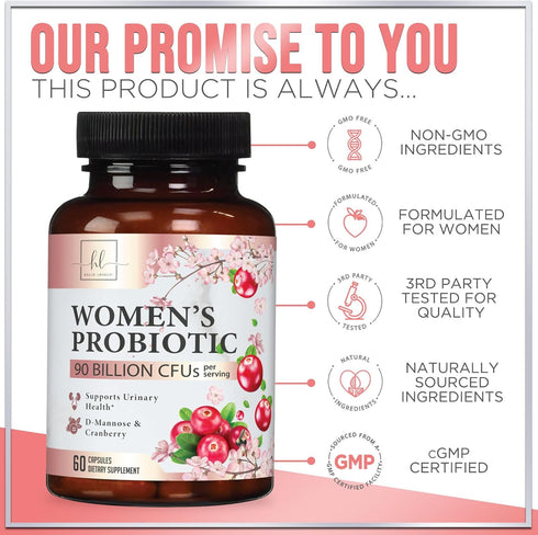 Probiotics for Women with Prebiotics, 90 Billion CFU & 16 Diverse Strains, Cranberry & D-Mannose, Extra Strength Womens Probiotic for Digestive, V...