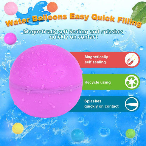 98K Reusable Water Balloons 6Pcs with Mesh Bag, Self Sealing Silicone Ball Latex-Free, No Clean Hassle, Easy to Fill, Summer Toys Water Toy Swimmi...