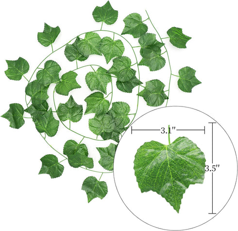 12 Strands 90 ft Artificial Fake Grape Vines with 3 Strings Grapes, Hanging Plant Large Leaves Garland for Wedding Party Store Home Decor Indoor O...