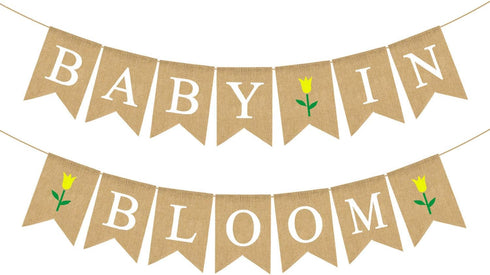 Jute Burlap Baby In Bloom Banner with Flower Spring Theme Boy Girl Baby Shower Garland Decoration...