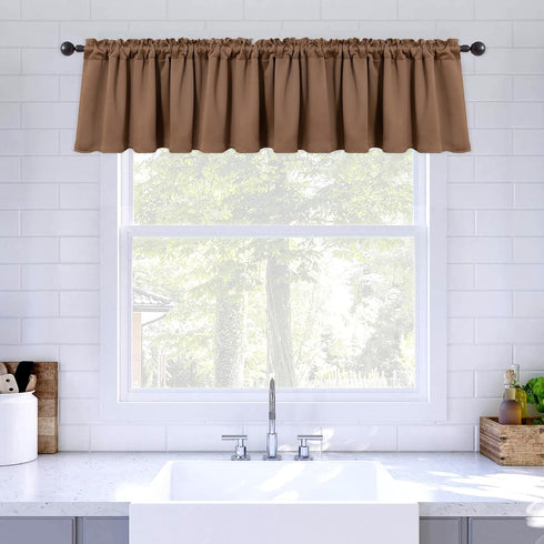 MIULEE Blackout Valance Mocha Rod Pocket Thermal Insulated Window Treatment Tiers Solid Short Curtain for Small Window Bedroom 52 x 18 Inches 1 Pa...
