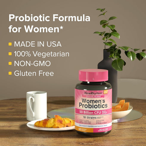 NewRhythm Women's Probiotics, Organic Cranberry for Feminine Health, 50 Billion CFU 18 Strains, Probiotics with Prebiotics, No Refrigeration Neede...