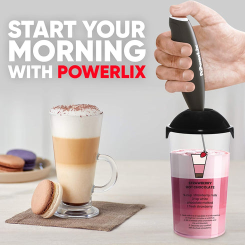 POWERLIX Milk Frother Handheld Battery Operated Electric Foam Maker For Coffee, Latte, Frappe, Matcha, Drink Mixer With Stainless Steel Double Whi...