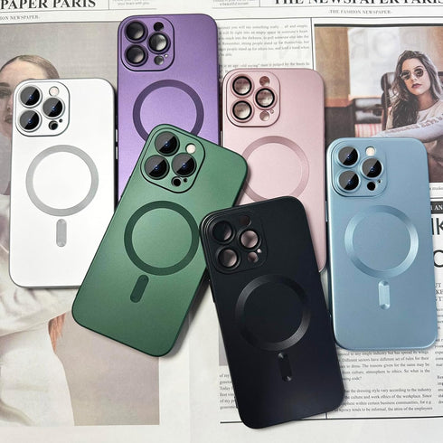 Magnetic Case for iPhone 15 Pro Max Phone Case for Women, Matte Luxury Soft Metallic Luster Design with Camera Lens Protector, Compatible with Mag...