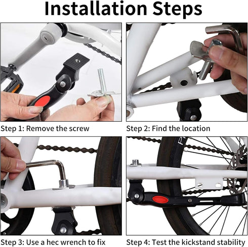 Adjustable Bike Kickstand for 16-20 Inch Bicycles - Easy Installation, Anti-Slip Foot - Durable, Rustproof Aluminum Alloy Bike Support...