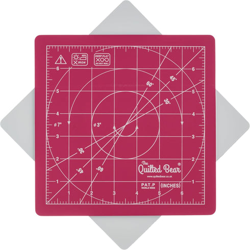 The Quilted Bear Rotating Cutting Mat 7" x 7" - Square Self Healing 360° Rotating Craft Cutting Mat with Innovative Locking Mechanism for Quilting...
