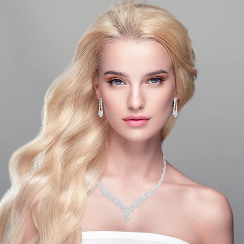 Yolev Bridal Wedding Jewelry Sets Bride Rhinestone Necklace Earrings Set Prom Jewelry Set Party Jewelry Set for Women...