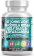 Clean Nutraceuticals St Johns Wort 10000mg Rhodiola Rosea 20000mg Holy Basil 3000mg Ashwagandha 6000mg - Mood Support for Women and Men with Vitam...