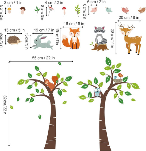 decalmile Woodland Animals Trees Wall Decals Deer Fox Owl Wall Stickers Kids Bedroom Baby Nursery Wall Decor...