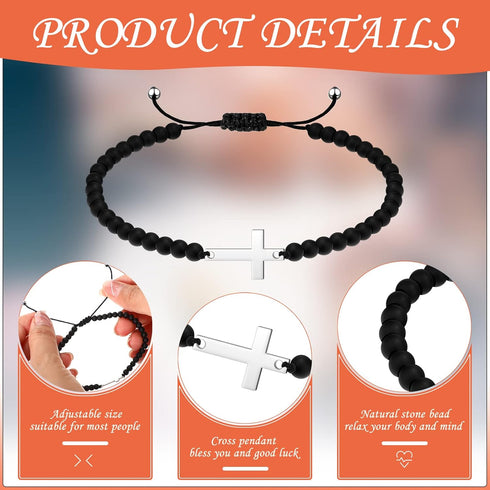 Fumete 16 Pcs Cross Bracelet, Cross Beads Bracelet for Women Men, Cross Yoga Healing Anxiety Bracelets with 4mm Natural Stone Beaded Adjustable Cr...