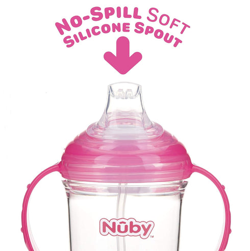 Nuby 360 Grip N' Sip 8oz Tritan Cup, Weighted Straw with Hygienic Cover, Pink...