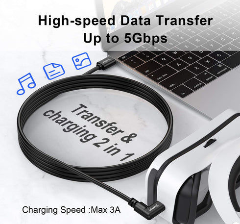 USB C Link Cable 13ft/4m, USB3.0 A to USB Type C Cable 90 Degree 5Gbps Data Transfer USB C Charging Cable for Quest 1/2, Virtual Reality Headset G...