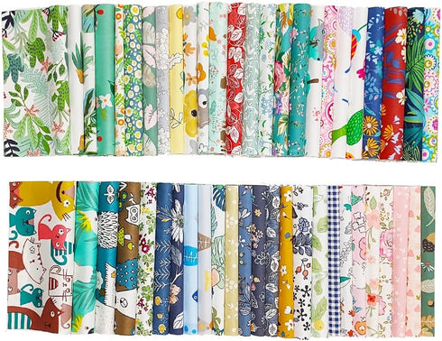 Fat Quarters Fabric Bundles, 50 pcs/lot Top Cotton 5.9" x 5.9" (15cm x 15cm) Squares Patchwork, Precut Quarter Sheets & Different Pattern for DIY ...