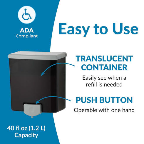 Bobrick Surface-Mounted Soap Dispenser - Manual Wall-Mounted 40 fl oz Capacity Top Fill, ADA Compliant, Vandal-Resistant, Visible Soap Level, All-...