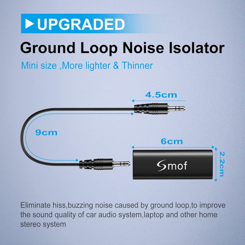 Smof Upgraded Ground Loop Noise Isolator, Noise Filter for Car Audio/Home Stereo System (Eliminate The Buzzing Noise Completely) with 3.5mm Audio ...