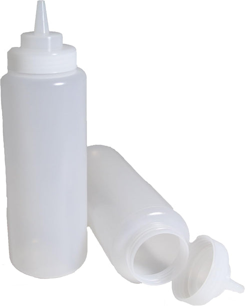 SET of 3, 32 Oz. (Ounce) Large Clear Squeeze Bottle, Condiment Squeeze Bottle, Open-tip, Wide Screw-on Spout, Polyethylene Durable Plastic, Diner ...