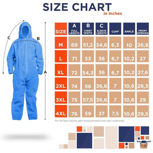 Blue Disposable Coveralls with Hood, XXL. 1 Pack 50 GSM PP Painters Suit Disposable. Unisex Hazmat Suits Disposable. Disposable Painters Coveralls...