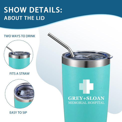 Greys Grays Anatomy Merch,Tv Show Merchandise 20 Oz Insulated Stainless Steel Iced Coffee Tumbler With Lid Straw And Straw Brush,Funny Travel Coff...
