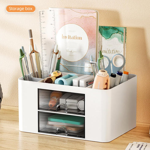 Desk Organizer with 4 Compartments and 2 Drawers, Pen Holder for Desktop Storage, Makeup Organizer, Desk Organization and Accessories for School, ...