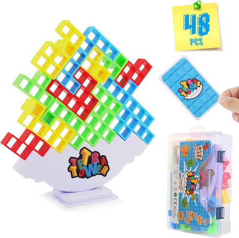 48 Pcs Tetra Tower Game, Building Balance Blocks Board Game, Team Tower Game for Kids & Adults, Family Game for 2+ Players, Board Game for Family ...