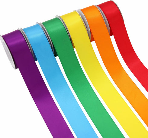 Rainbow Satin Ribbon 1 Inch Wide Solid Color Double Sided Polyester Satin Ribbon 6 Colors X 5 Yds Each Total 40 Yds Per Package Ribbon Set for Cra...