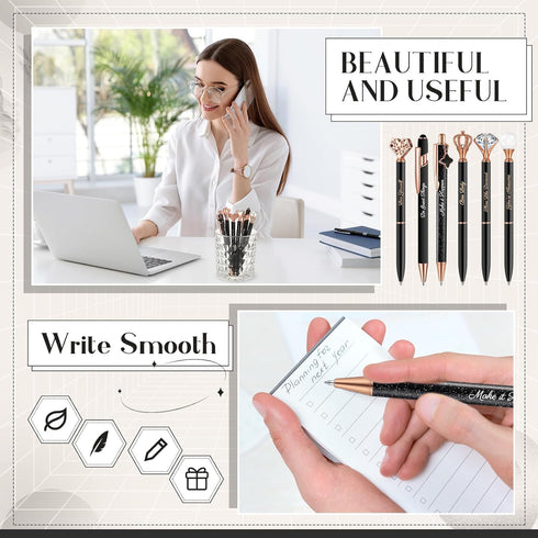6 Pcs Fancy Pens for Women Crystal Diamond Pen for Journaling Pretty Glitter Ballpoint Pens with Box Inspirational Gifts for Women Girls College S...