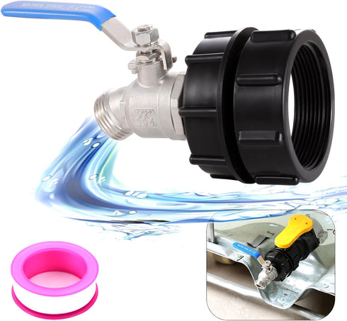 275-330 Gallon IBC Tote Water Tank Adapter(2" Fine Thread)?IBC Tote Adapter +304 Stainless Steel Garden Hose Valve (Lead-Free), IBC Tote Fittings,...