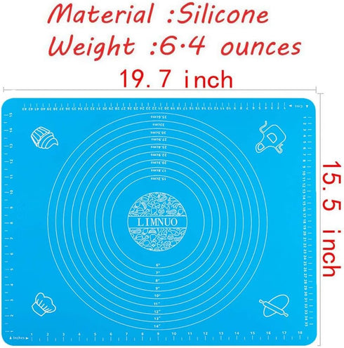 LIMNUO Silicone Baking Mat, Extra Thick Large Non Stick Pastry Mat Sheet for Dough Pie Crust Rolling Mats (Blue, M-16''(W)*20''(L))...