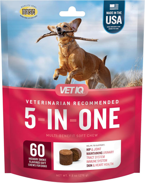 VetIQ 5-in-One Supplement for Dogs, Supports Hip & Joint, Urinary Tract, Immune System, Skin Health and Heart Health, Soft Chews, Made in The USA,...