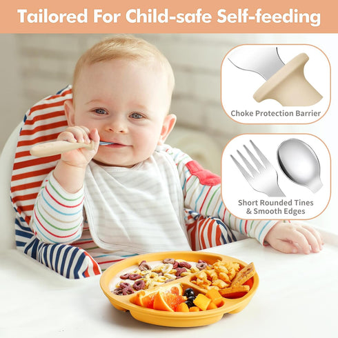 8 Pieces Toddler Utensils Set - Kids Silverware Set with Silicone Handle Children Safe 18/8 Stainless Steel Forks and Spoons Anti-Choke Design Foo...