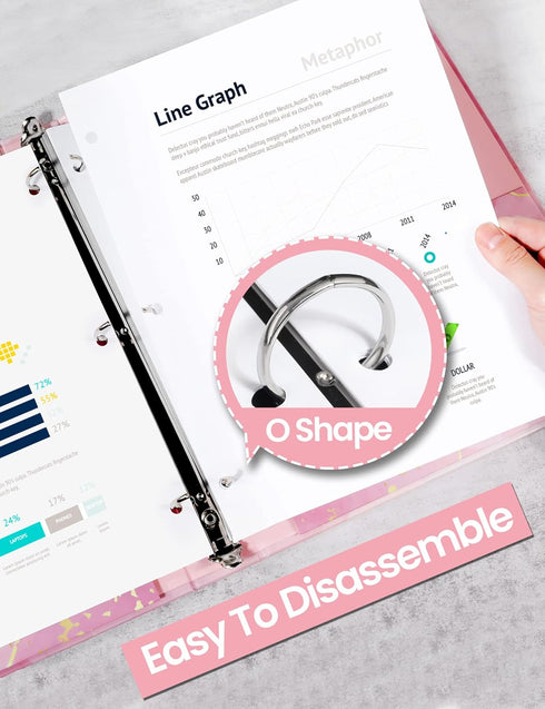 3 Ring Binder 1 Inch, SUNEE Cute Binder with 2 Pockets, Decorative Pink Marble Three Ring Binder Heavy Duty (Fit 8.5x11 Inches) for School Supplie...