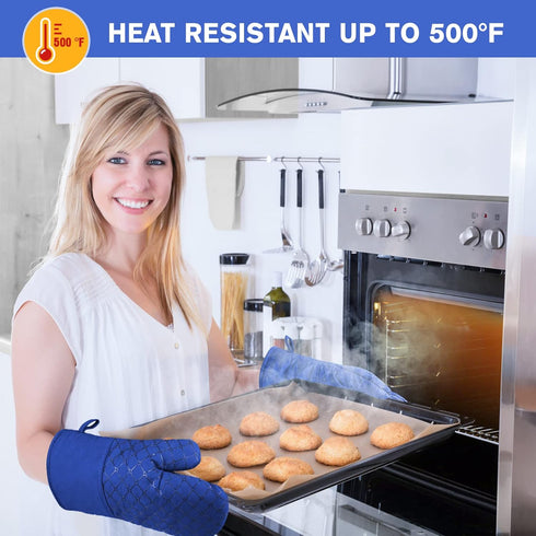 6 Pcs Oven Mitts and Pot Holders, 500? Heat Resistant Oven Mitts with Kitchen Towels Soft Cotton Lining and Non-Slip Silicone Surface Safe for Bak...