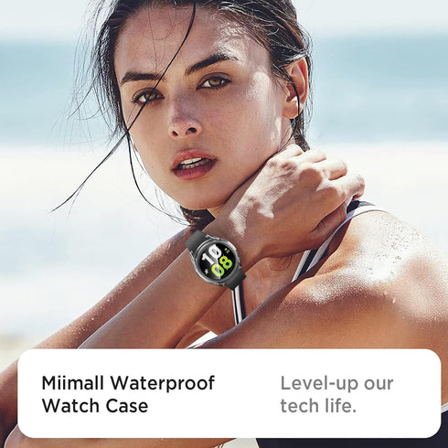 Miimall Waterproof Case for Samsung Galaxy Watch 4 & 5 40mm Protective Bumper Case with Tempered Glass Screen Protector, No Fog Hard PC Cover for ...