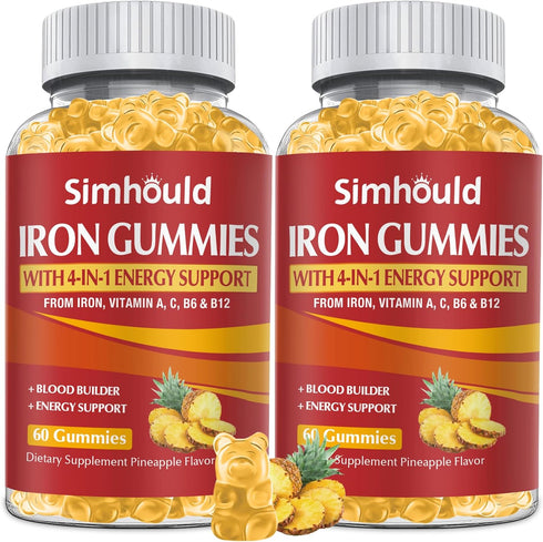 2 Pack Vegan 80MG Iron Supplement Gummies for Women & Men - Vitamin A, C, B for Adults & Kids - Blood Builder & Energy Support for Iron Deficiency...