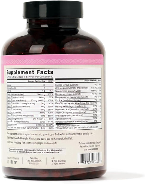 NatureWise Hair Skin and Nails Vitamin, Biotin 5000mcg w/Hyaluronic Acid, Multivitamin for Women w/Vitamin C, Vitamin B Complex, Vitamin D, A, E -...