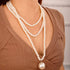 Multilayer Long Imitation Pearl Statement Necklace with Pearl Pendant and Earrings Set Vintage Costume Jewelry for Women Girls...