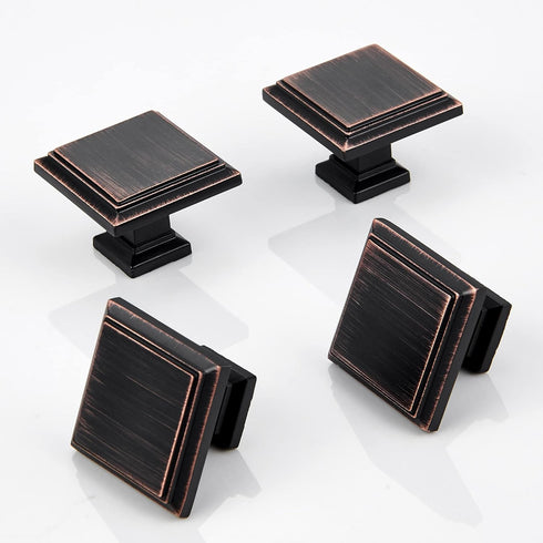 Square Knobs - 10 Pack / 1.3 Inch, Oil Rubbed Bronze Cabinet Pulls Vintage for Furniture Knobs, Kitchen Knobs, Farmhouse Knobs and Drawer Pulls, B...