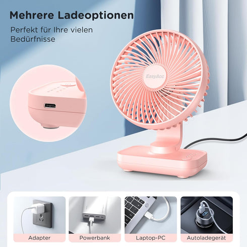EasyAcc Small Desk Fan 4000 Battery Fan, 5-23 Working Time, Upgraded Strong Wind, Ultra Quiet, Rechargeable 90°Tilt Air Circulate Portable Fan 4 S...