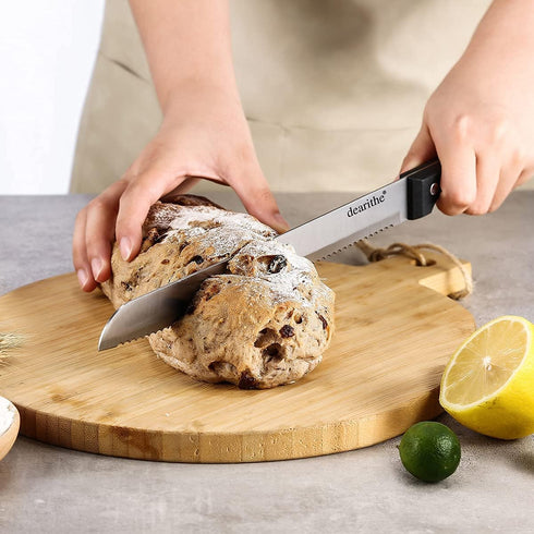 Serrated-Bread Knife 10 Inch, Black Full-Tang and Triple Rivet Stainless Sharp Wavy Edge Wide Bread Cutter, Professional for Slicing Homemade Brea...