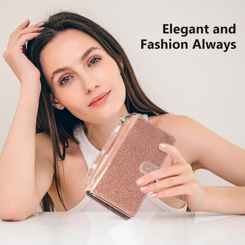 Varikke for iPhone 11 Wallet Case Detachable with 9-Card Holder for Women, Fashion Glitter PU Leather Wrist Strap Strong Magnetic Flip Wallet Remo...