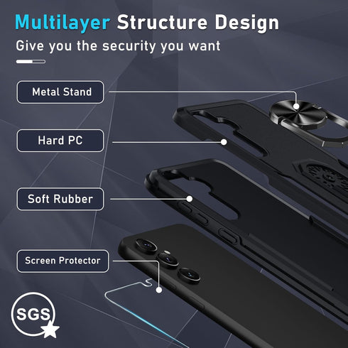 Janmitta for Samsung Galaxy A35 5G Case with Tempered Glass Screen Protector,Heavy Duty Shockproof Full Body Protective Cover Built in Rotatable M...