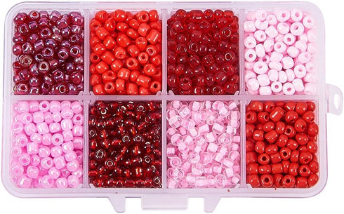 PH PandaHall 4mm Red Seed Beads, 1900pcs 6/0 Small Pony Beads for Friendship Waist Beads 8 Colors Mini Spacer Beads for Bracelet Making Summer Sea...